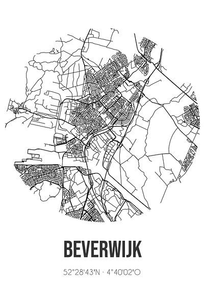 Beverwijk (Noord-Holland) | Map | Black and white by Prints of Place