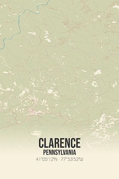 Vintage landkaart van Clarence (Pennsylvania), USA. van Rezona