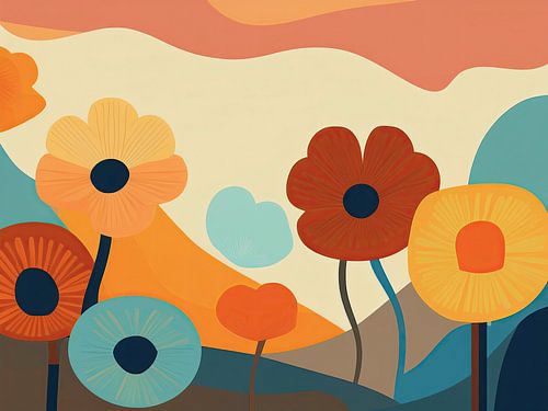Modern abstract floral landscape in warm earth tones