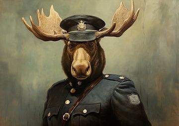 Surrealistisches Porträt | Elch in Uniform von Wunderbare Kunst