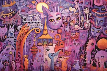 Schilderij Kleurrijke Katten | Kattenkermis van ARTEO Schilderijen