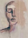 Modern abstract portret in roze tegen een pastelkleurige achtergrond van Carla Van Iersel thumbnail
