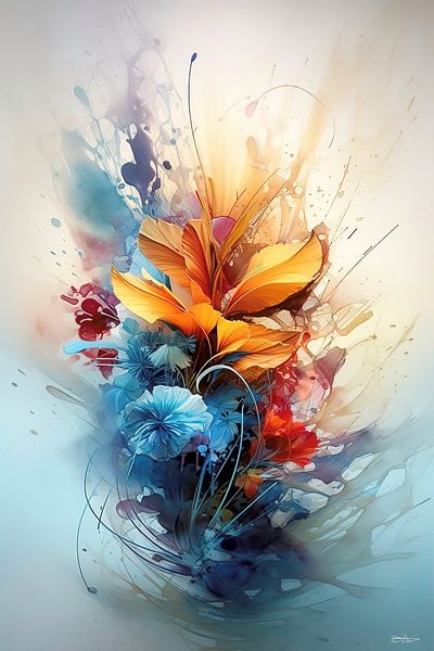 abstract aqaurel van een bloem/bloemen. van Gelissen Artworks