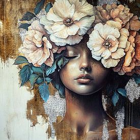 Vrouwen Bloemen | Gentle Gaze Among Petals van De Mooiste Kunst