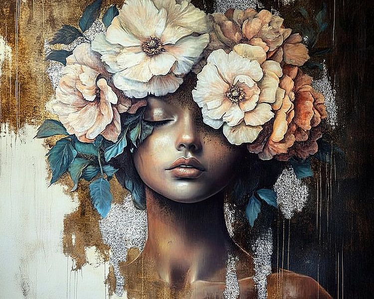 Women's Flowers | Gentle Gaze Among Petals by Wonderful Art