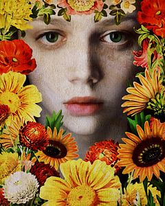 Vrouw van de wereld - Gezicht van een meisje omringd door bloemen van Jan Keteleer