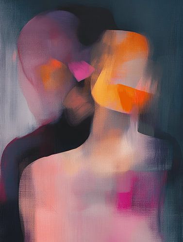 Modern abstract in blauw, paars, roze en oranje