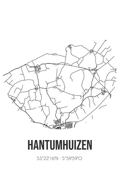 Hantumhuizen (Fryslan) | Map | Black and white by Prints of Place