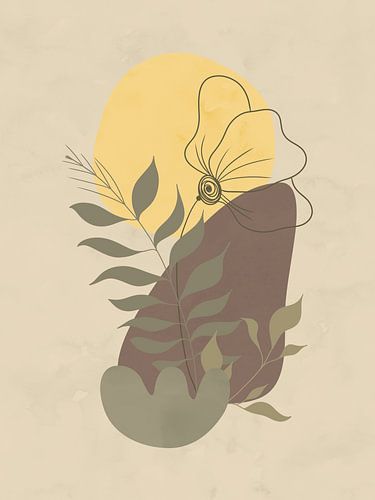 Abstract landschap in aardetinten met een bloem