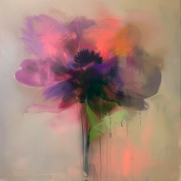 Modern abstracte bloem in pastelkleuren en neon accenten van Lauri Creates
