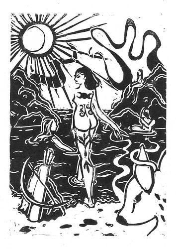 Frauen beim Baden im Meer Lino