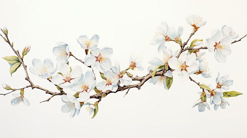 Apfelblütenzweig vor weißem Hintergrund von Vlindertuin-Art