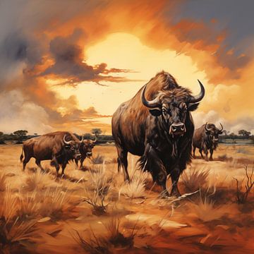 Buffalos in savannah by The Xclusive Art