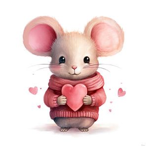 Mignonne petite souris avec des cœurs en rose sur Lauri Creates