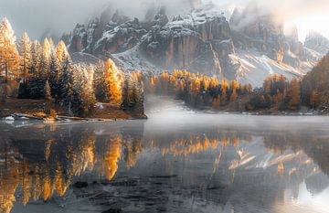 Mystieke uitzichten op de bergen in de herfst van fernlichtsicht