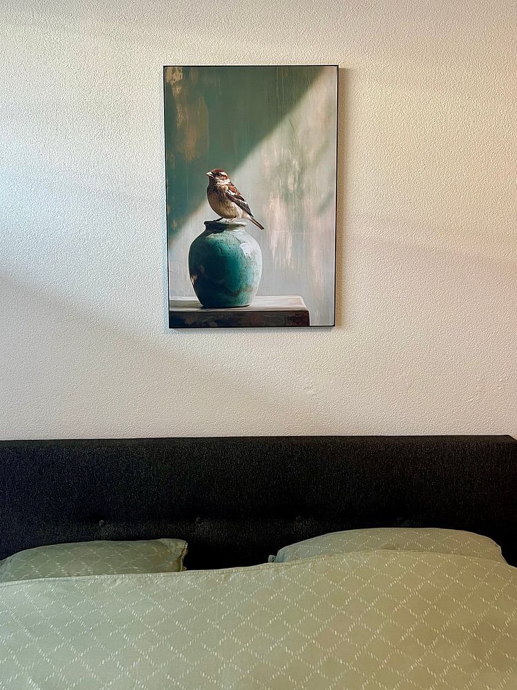 Sparrow on Turquoise Vase by Color Square
