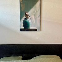 Kundenfoto: Spatz auf türkisfarbener Vase von Color Square, als ArtFrame