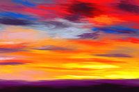 Expressief landschapsschilderij met dramatische kleuren
