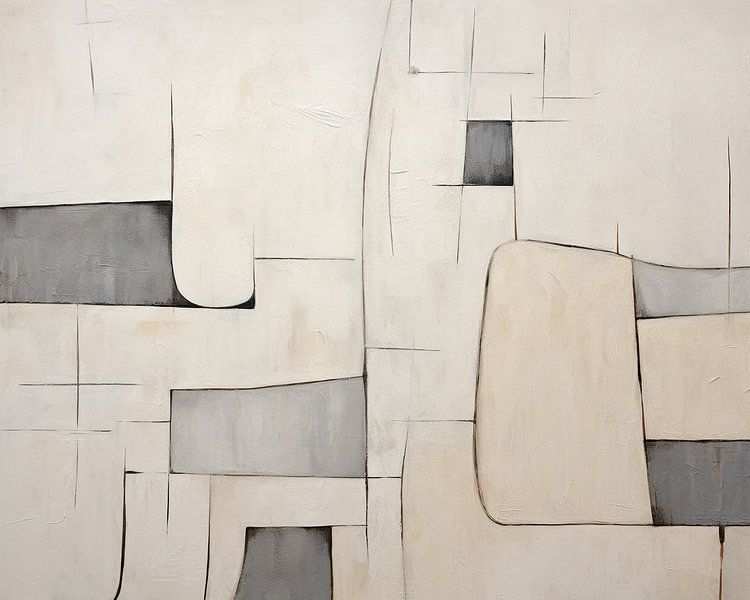 Minimalistisch Abstract | Balans in Beige van Abstract Schilderij