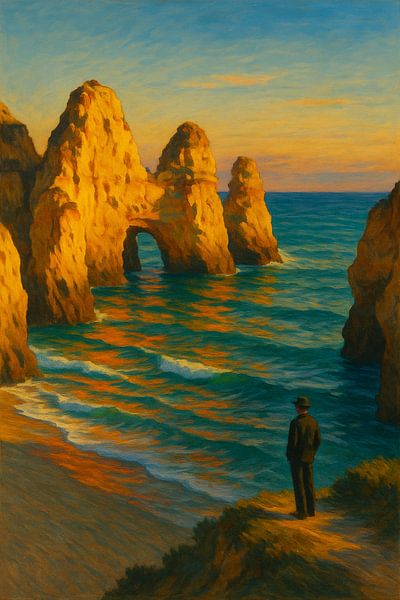 Algarve Serenity – Edward Hopper Inspired Coastal Painting by Travel Shop