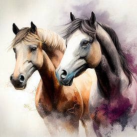 De gratie van twee paarden van Color Square
