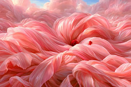 Pink Abstract Painting: A Cloud of Silk Around a Red Heart