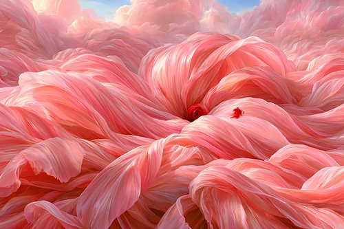 Roze Abstract Schilderij: Een Wolk van Zijde rond een Rood Hart