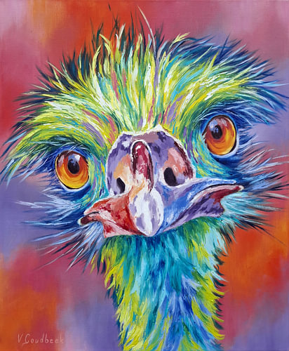 Charlie | Farbenfrohes modernes Straußenporträt – expressive Tierkunst