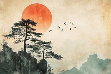 Asian zen landscape by Vlindertuin Art