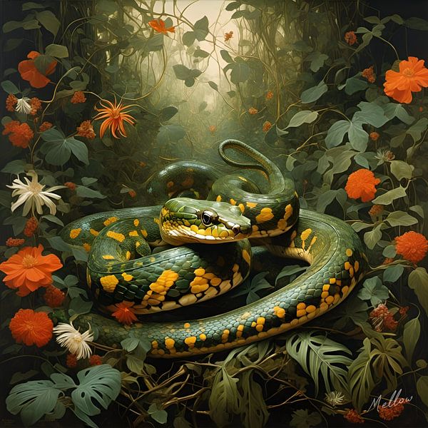 Jungle Flora Surrealism: Bothrops Asper by Mellow Art