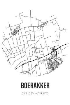 Boerakker (Groningen) | Landkaart | Zwart-wit van Rezona