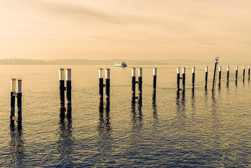 Ferry on Lake Constance between Meersburg and Constance at sunset by Dieter Walther