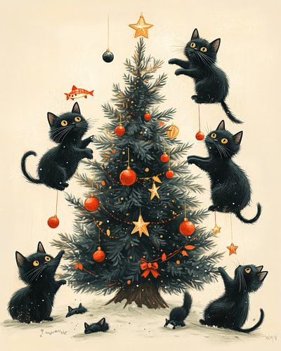 Feestelijke katachtigen en de kerstboom