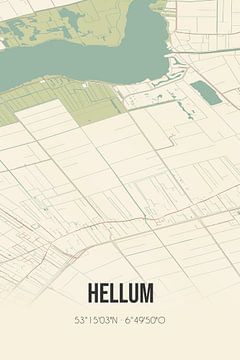 Vintage landkaart van Hellum (Groningen) van Rezona