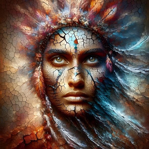 Indianen, abstracte kunst van Marion Tenbergen