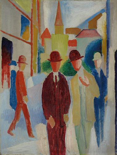 Heldere straat met mensen, August Macke