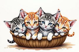 Vier niedliche Kätzchen entspannen sich in einem Korb von Markus Gann