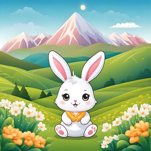 Bunny sitting in a field Iillustration