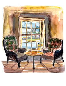 Pub Fenster mit Whisky und Eilean Donan Castle von Markus Bleichner