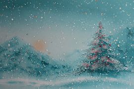 Kerstboom in IJzige Bergsneeuw Droomachtig Landschap van Eva Lee