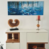 Klantfoto: Blauwe waterlelies impressionistisch schilderij, Monet van Joriali Abstract, op aluminium