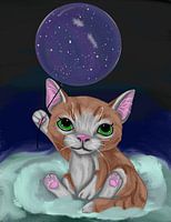 Cute kitten holding cosmos balloon