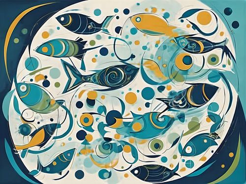 Abstracte vissen in een wereld van kleur