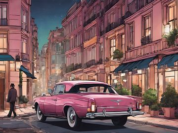 Vintage Auto, Moderne Stad: Tijdloze Schoonheid