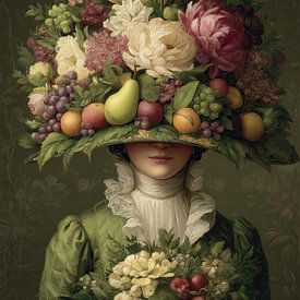 Frau mit Blumen und Früchten Hut von Blumen Studio