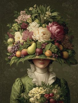 Frau mit Blumen und Früchten Hut von Blumen Studio