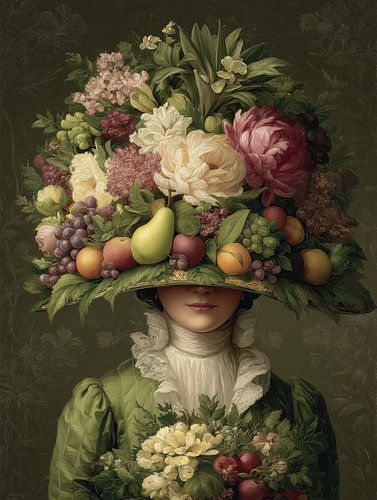 Woman with Flowers and Fruit Hat