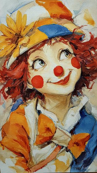 happy clown in watercolour by Gelissen Artworks