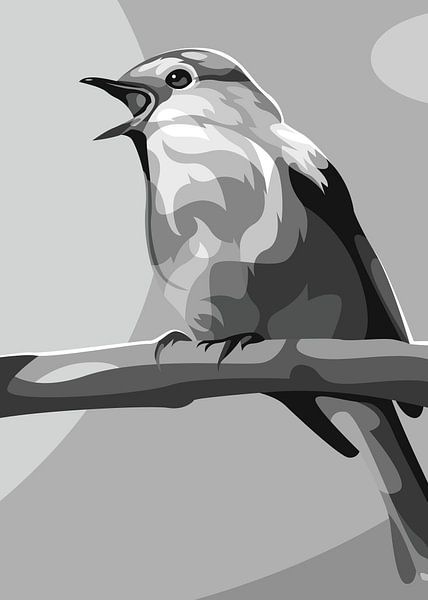 Grijze mooie vogel Popart van Rizky Dwi Aprianda