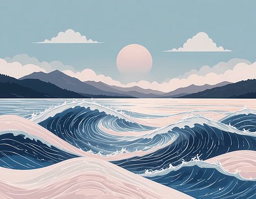 Rustige golven bij zonsondergang